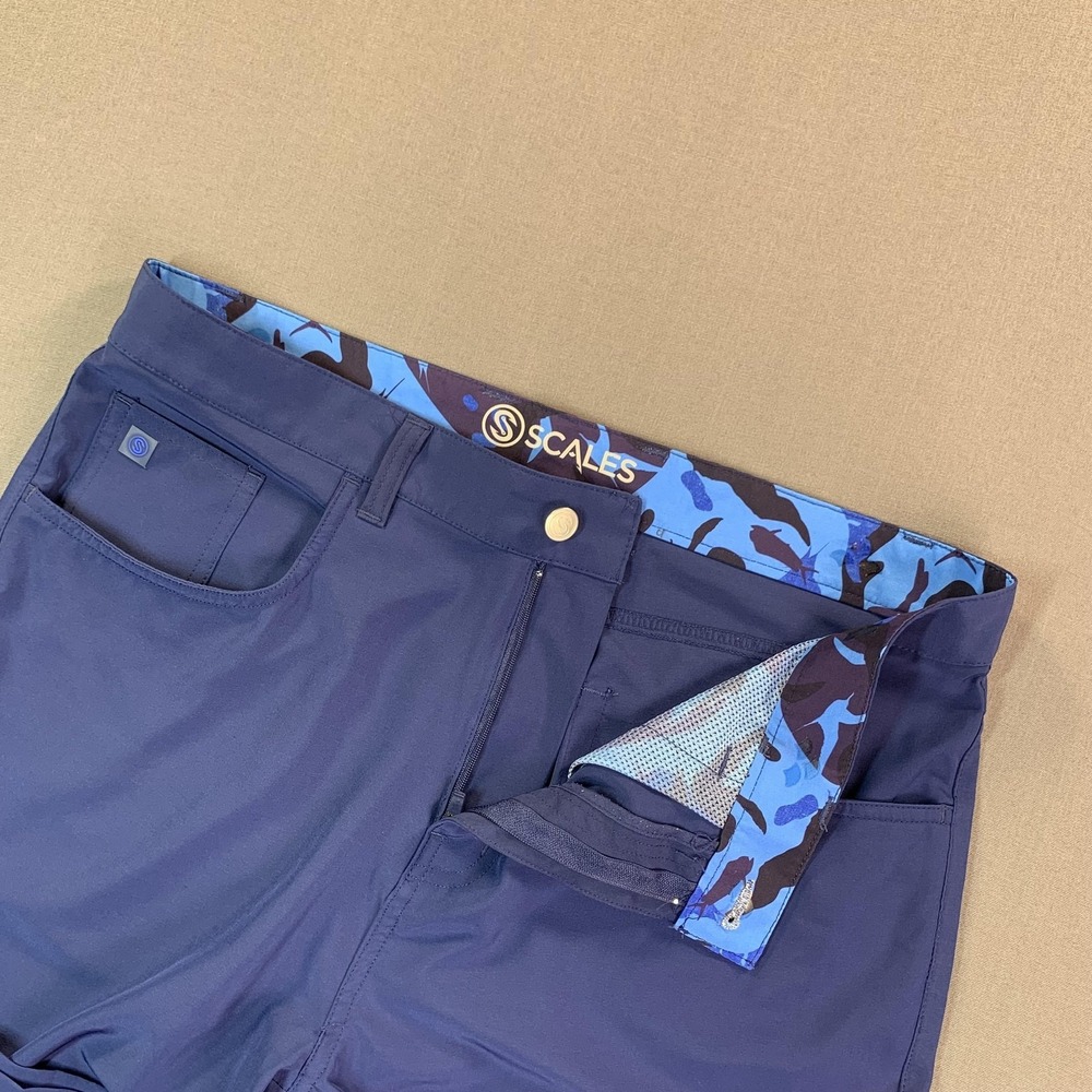 Scales Pant Men 33/32 (35x27 Fit) Preppy Blue Stretch Microfiber Chino Golf